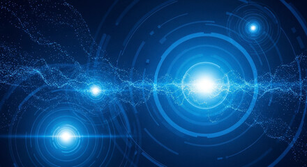 Dynamic digital energy flow with glowing orbs and abstract network connections