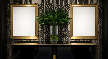 Modern art deco interior design with gold Mockup frames