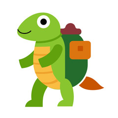 turtle with backpack hiking cartoon