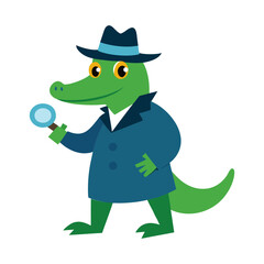 crocodile wearing detective coat magnifying cartoon