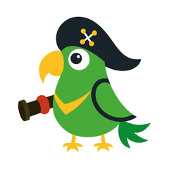 parrot with pirate hat holding telescope cartoon