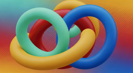 Vibrant interconnected rings create dynamic abstract art symbolizing connection and modern design