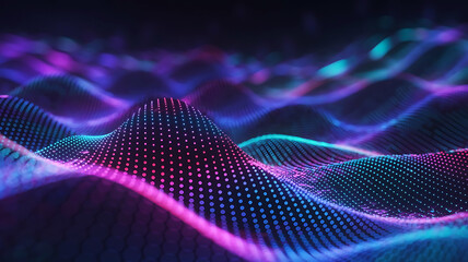 Abstract Digital Landscape with Glowing Dots and Lines in Vibrant Colors and Shapes