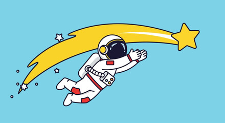 Astronaut reaching for a shooting star in outer space, symbolizing dreams and ambition