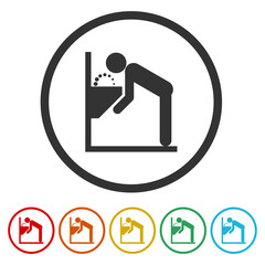 Water fountain icon. Set icons in color circle buttons