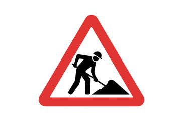 Road work ahead sign construction worker caution traffic safety symbol