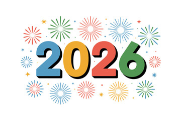 Happy new year 2026 vector design with fireworks colorful celebration
