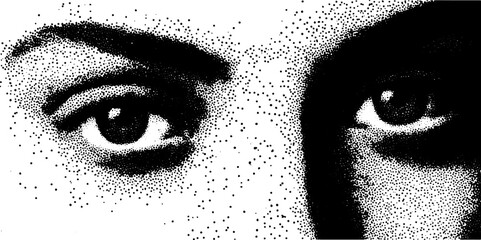 Illustration of eyes in black and white, featuring dotted textures and high contrast. This modern vector artwork showcases a detailed and artistic set.