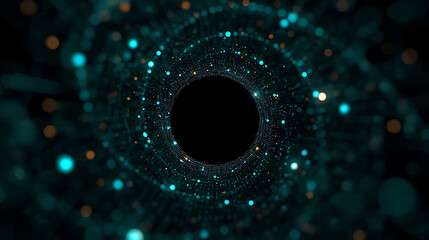 Futuristic Abstract Background with Glowing Dots and Deep Black Center Ideal for Technology Concepts