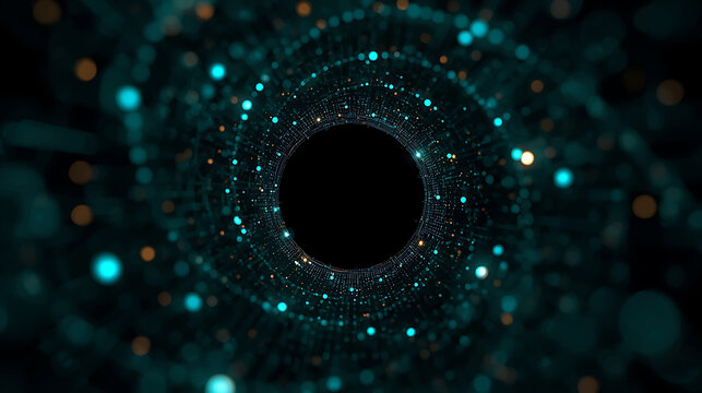 Futuristic Abstract Background with Glowing Dots and Deep Black Center Ideal for Technology Concepts