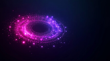 Obraz premium Futuristic glowing portal with pink and purple light sparks in dark space background