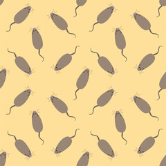 Cute seamless mouse pattern on yellow background