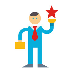 Corporate star employee holding success award vector illustration