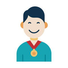 Smiling employee with achievement badge minimalist vector illustration