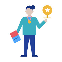Employee with medal and certificate clean flat style vector illustration