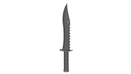 Sharp knife with serrated edge displayed on a neutral background