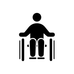 Minimalist vector icon showing a person sitting in a wheelchair, symbolizing accessibility, disability support, healthcare, and inclusive design