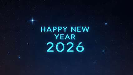 Happy new year 2026 neon lights against dark starry sky