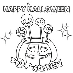 Happy Halloween Pumpkin Candy Bucket Coloring Page