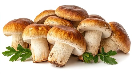 Fresh Shiitake Mushrooms with Parsley on White Background