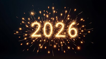 Sparkling '2026' illuminates the dark, celebrating a Happy New Year globally, from China to Hong Kong, marking the upcoming year.