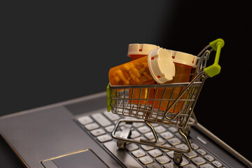 Online Pharmacy Concept, Buying Medicine on Laptop