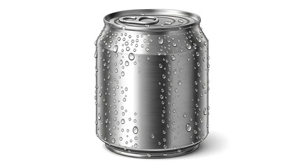 A realistic vector illustration of a metallic can of milk with condensation droplets, centered on a clean white background
