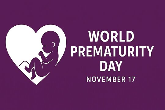 World prematurity day november 17 with fetus silhouette in heart symbol