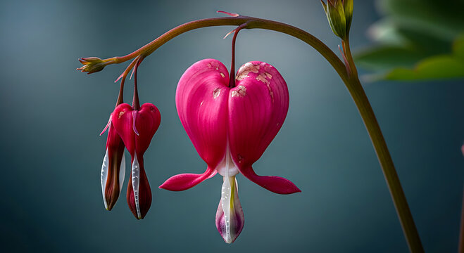 Pink bleeding heart flowers on a stem dicentra spectabilis