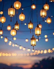 Romantic Evening Lanterns and Bokeh Lights