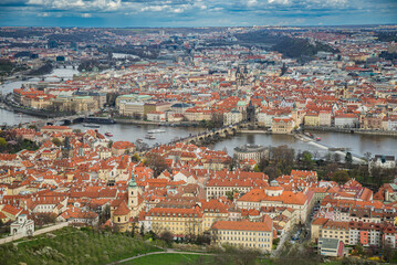 Obraz premium Prague, Czech republic - March 31, 2023. Panoramic view of lookout tower Petrin