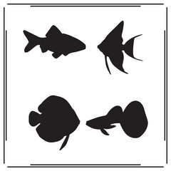 Fish Silhouette Set - Aquatic Creatures, Fish Shapes, Vector Clipart, Tropical Fish, Ocean Animals, Marine Life Illustrations for Design