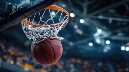 Fototapeta premium Close-Up View of Basketball Passing Through Basketball Hoop Netting