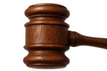 Wooden gavel representing legal authority, justice, and court decisions, used by judge or auctioneer