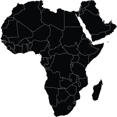 Africa and Middle East Solid Map Silhouette with Political Lines © Griffin9678