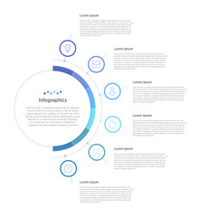A clean, modern vector infographic featuring a 6-step rounded timeline linked with circular icons. The adaptable layout and clear marketing symbols make it perfect for professional presentations, he