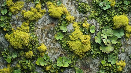 Close - up of Moss and Green Foliage on Stone Wall