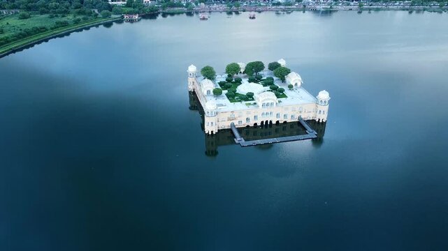 Aerial View of Jal Mahal Palace Floating on Man Sagar Lake, Jaipur, Rajasthan, India