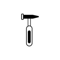 A black and white illustration of a hammer with a rounded handle and a flat head.