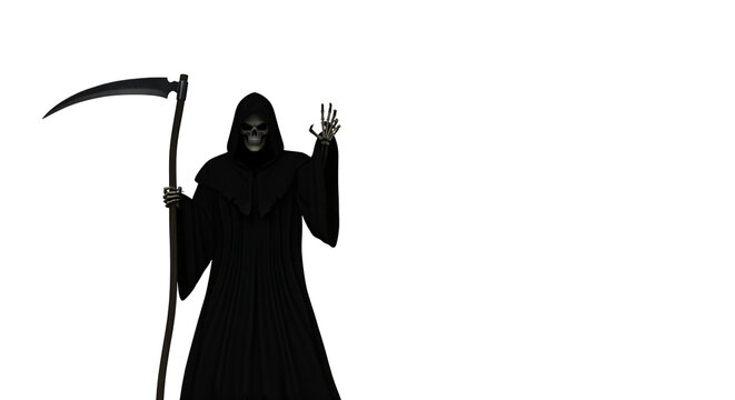 A figure representing the Grim Reaper stands against a transparent background. The figure holds a scythe in its left hand.