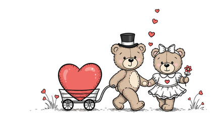 Cute Teddy Bears in Love with a Heart.