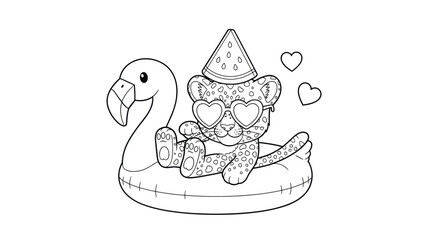 Leopard in Sunglasses Relaxing on Flamingo Float.