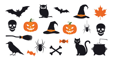 Halloween themed silhouettes of various spooky objects and creatures.