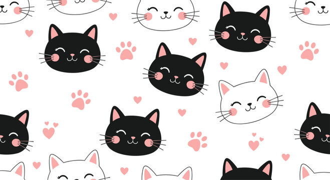Cute cat faces pattern design for background, adorable and lovely.