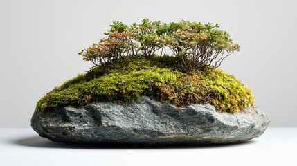 Miniature Bonsai - Small Plants and Moss on Rock