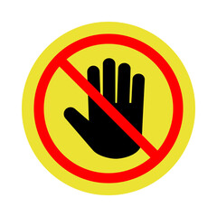 Red prohibition circle with black hand symbol isolated on transparent background