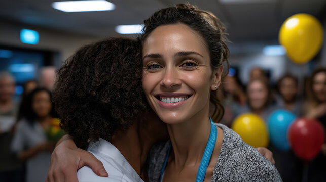 Celebration with heartfelt embrace at a joyful gathering - Powered by Adobe