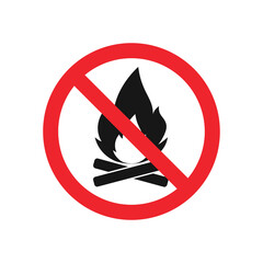 No open fire symbol with flames and logs isolated on transparent background