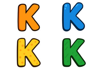 Colorful Cartoon Letters K in Four Distinct Styles and Colors