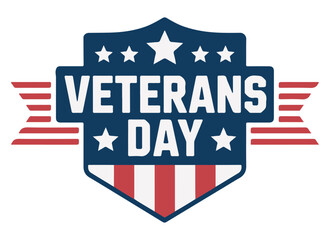 Veterans Day shield emblem with stars and stripes patriotic vector graphic for honoring military veterans isolated on white backgr